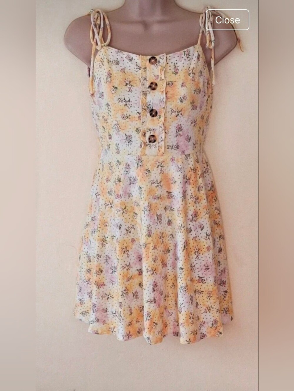 Floral Tie-Shoulder Sundress in Yellow and Cream